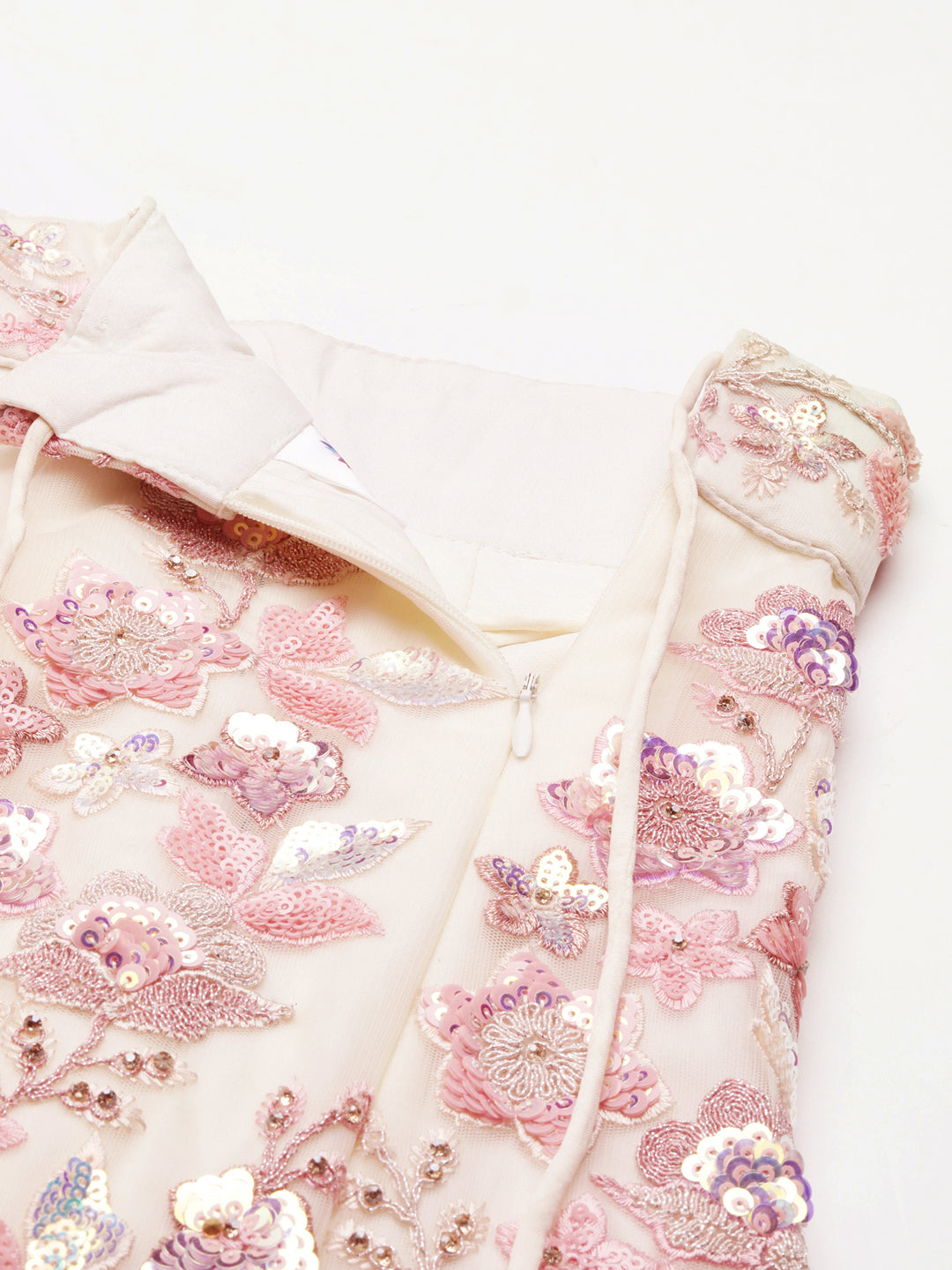 Cream Net Floral Sequins with Heavy Zarkan Embroidery Lehenga Choli & Dupatta