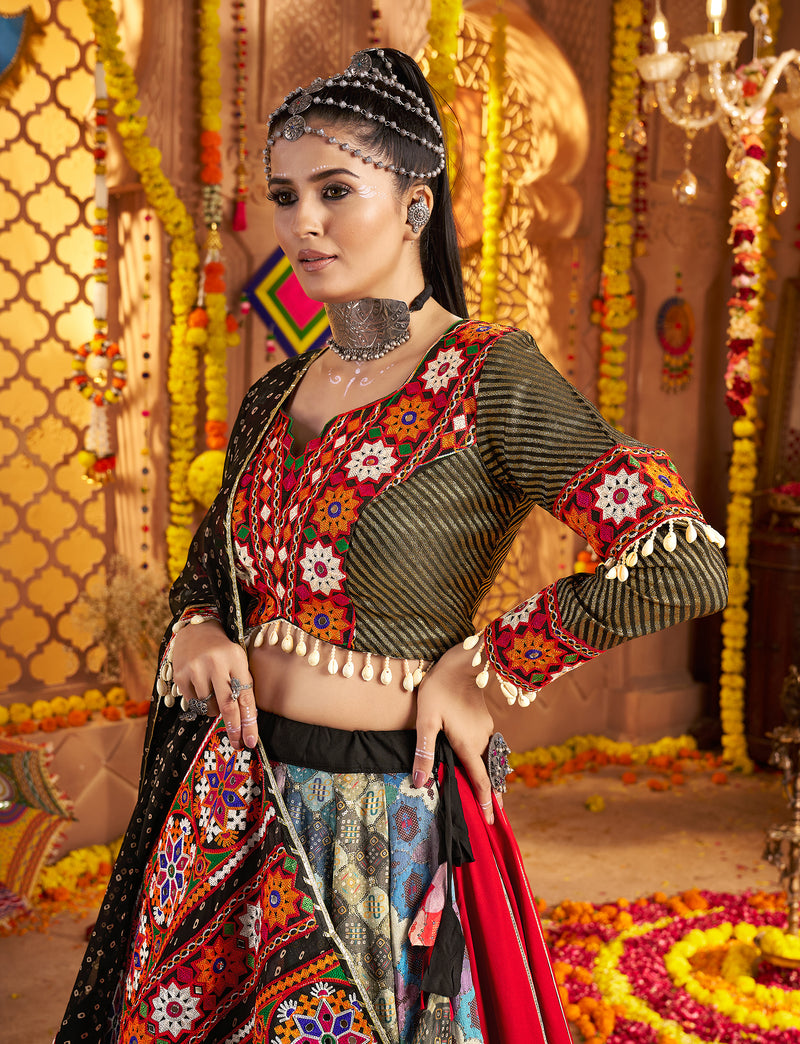 Traditional black mirror work chaniya choli with dupatta