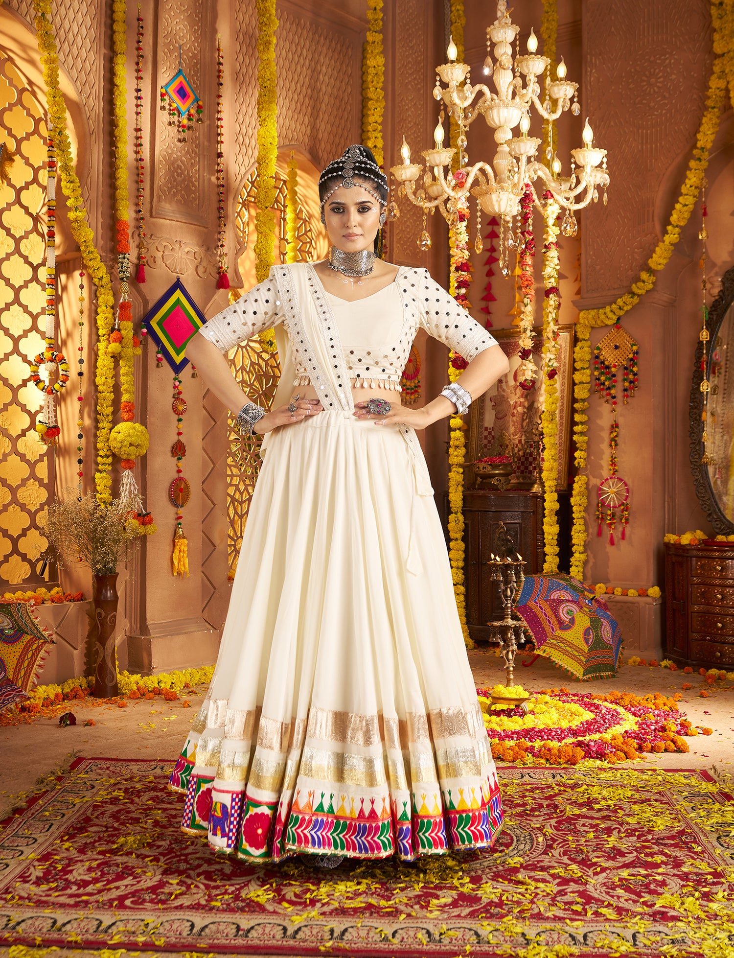 White chaniya choli for Navratri garba and dandiya night