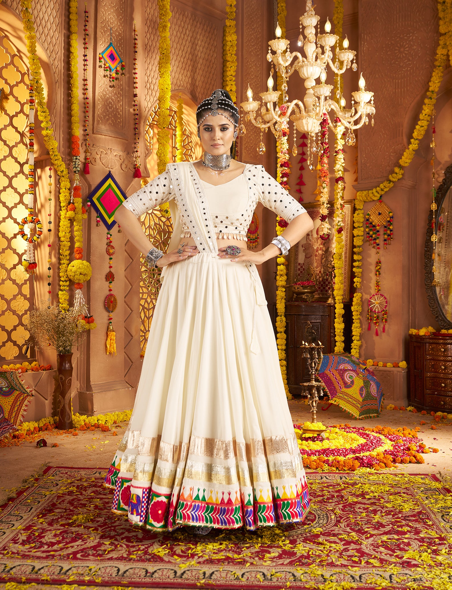 White chaniya choli for Navratri garba and dandiya night