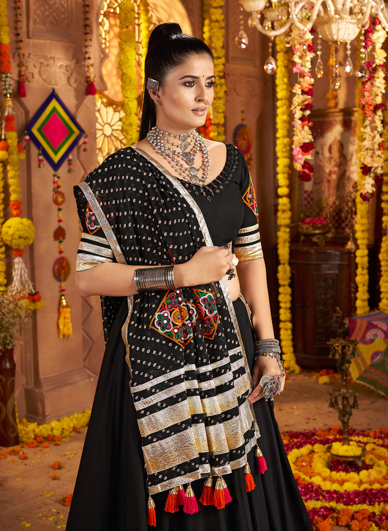 Traditional black mirror work chaniya choli with dupatta