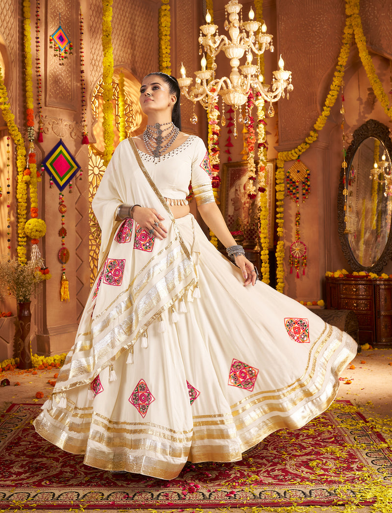 White chaniya choli for Navratri and Garba night celebrations