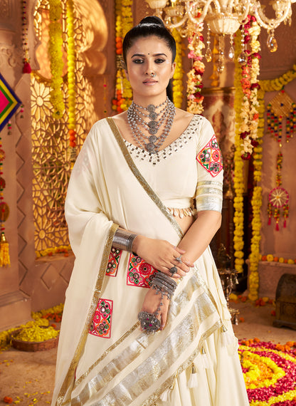 Traditional white mirror work chaniya choli for women