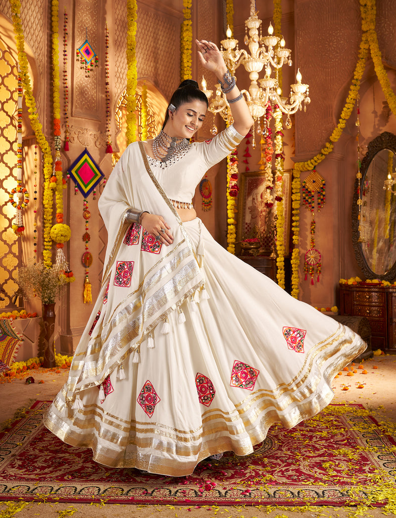 Designer white lehenga choli with dupatta for festive occasions