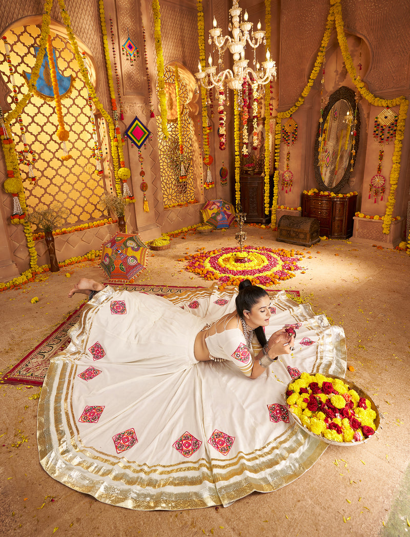 Readymade white chaniya choli for Indian wedding and dandiya dance