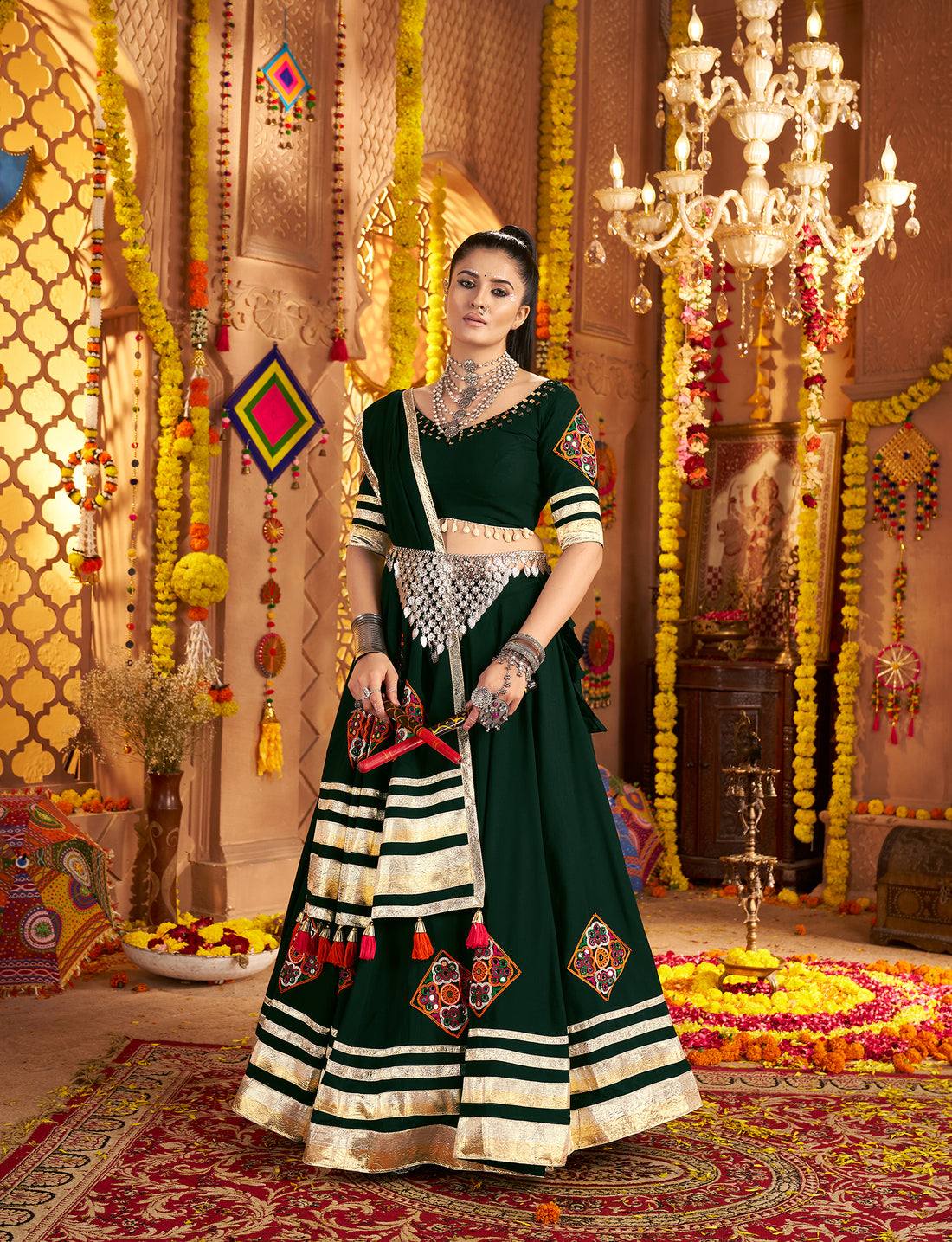 Green chaniya choli for Navratri and Garba night celebrations