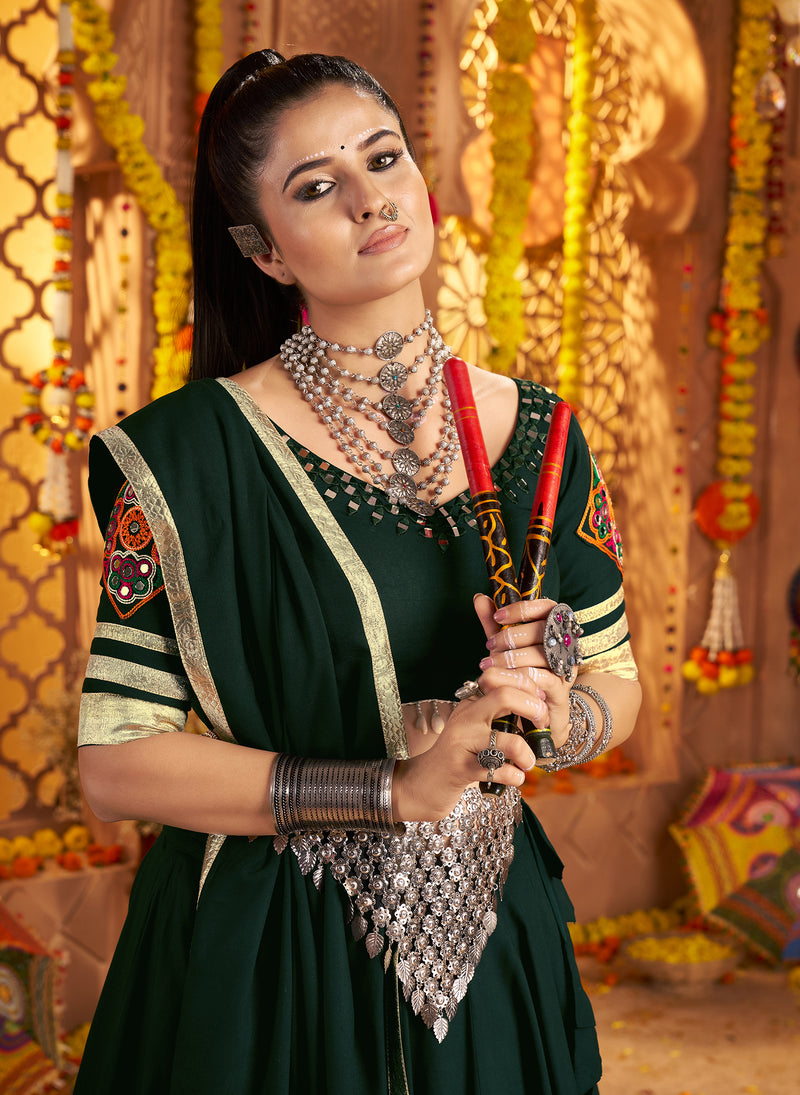 Traditional green mirror work chaniya choli for women worldwide