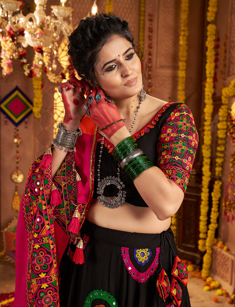 Traditional black chaniya choli with dupatta for dandiya