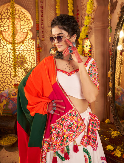 Latest white chaniya choli with mirror work for dandiya dance