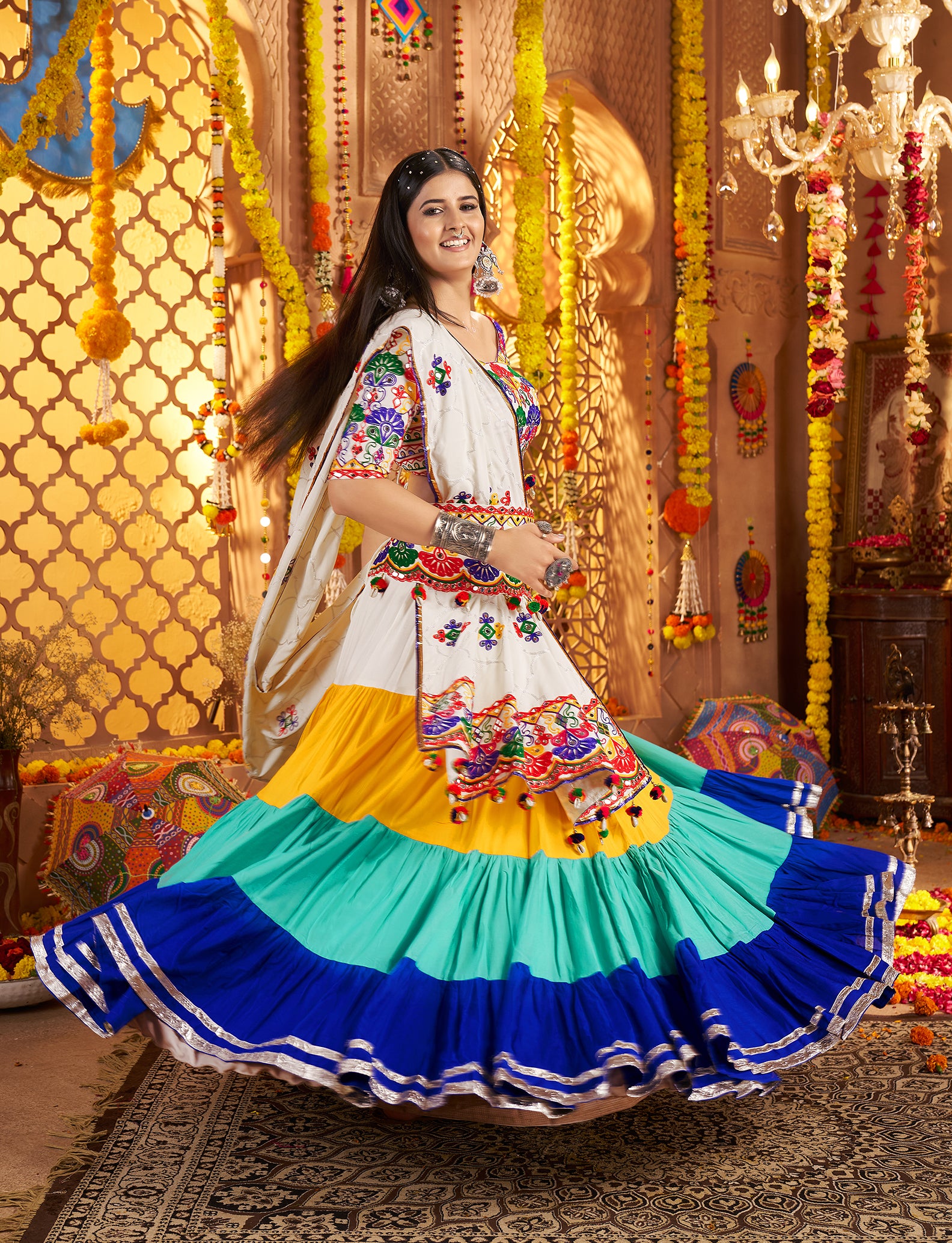 Visose cotton Navratri outfit in bright multi colors