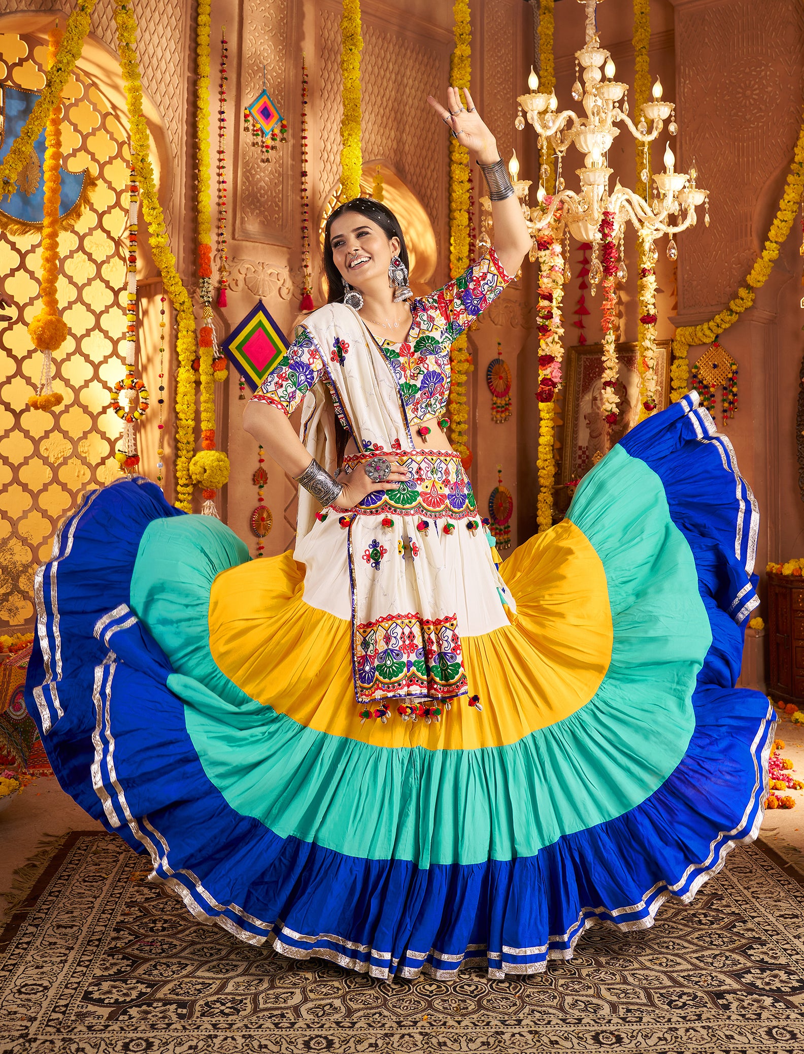 Traditional 8 meter flair lehenga for Garba dance