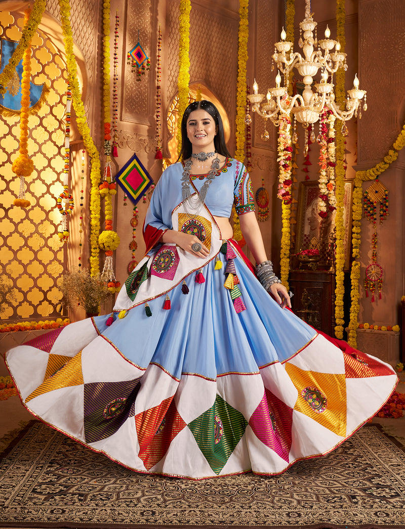 Designer blue lehenga choli with mirror work for women