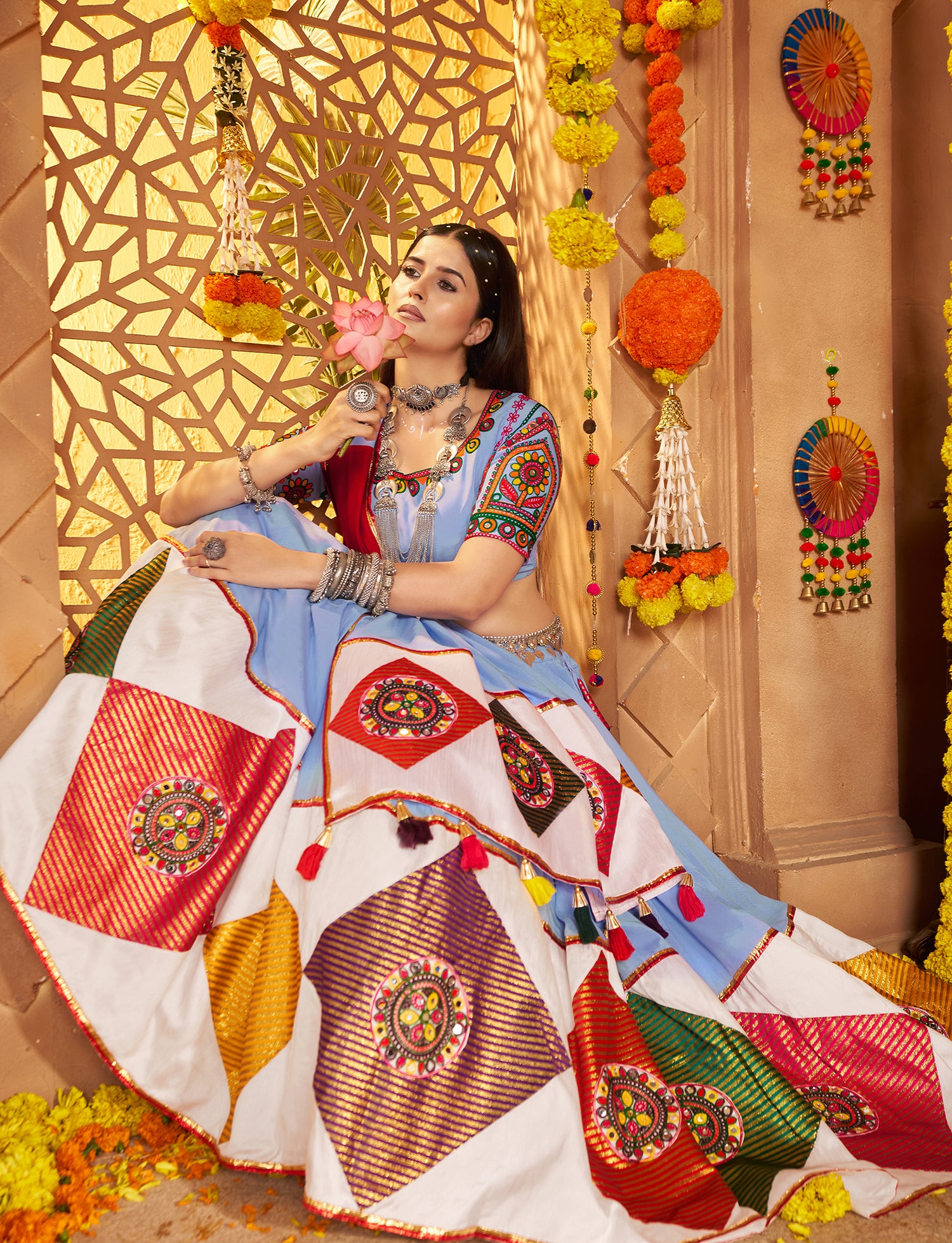 Readymade blue chaniya choli for dandiya dance festival