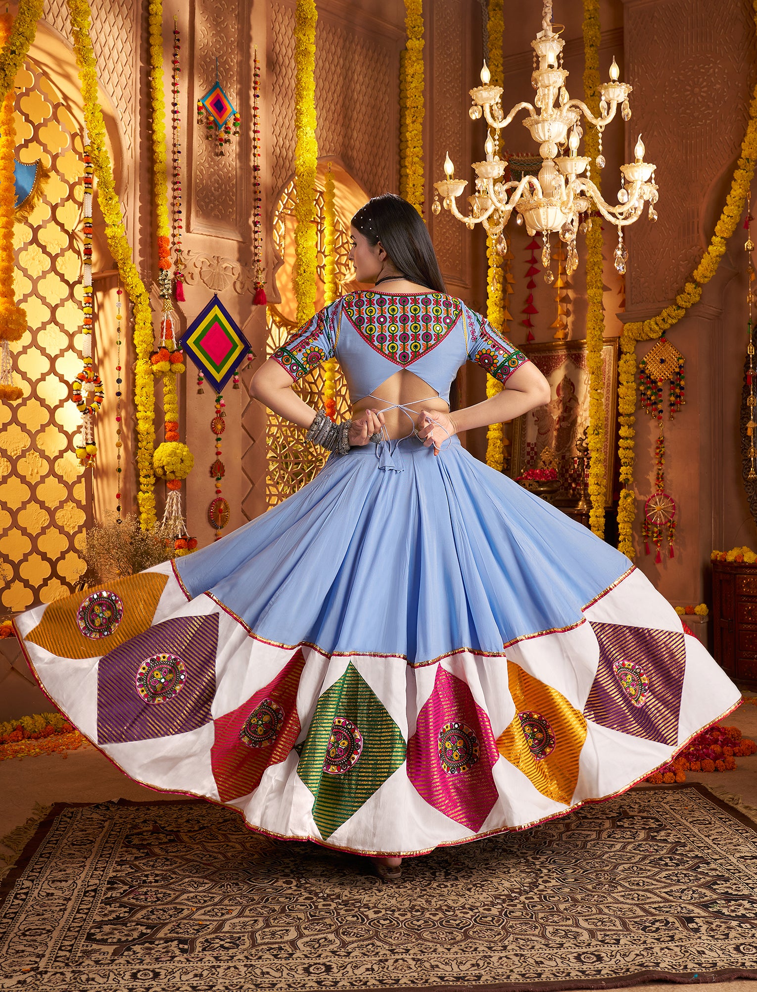 Latest blue mirror work chaniya choli set with dupatta