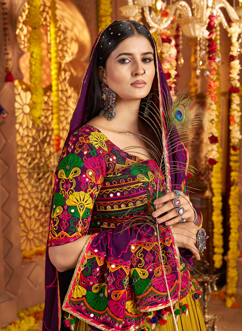 Festive Chaniya Choli with embroidered mirror belt