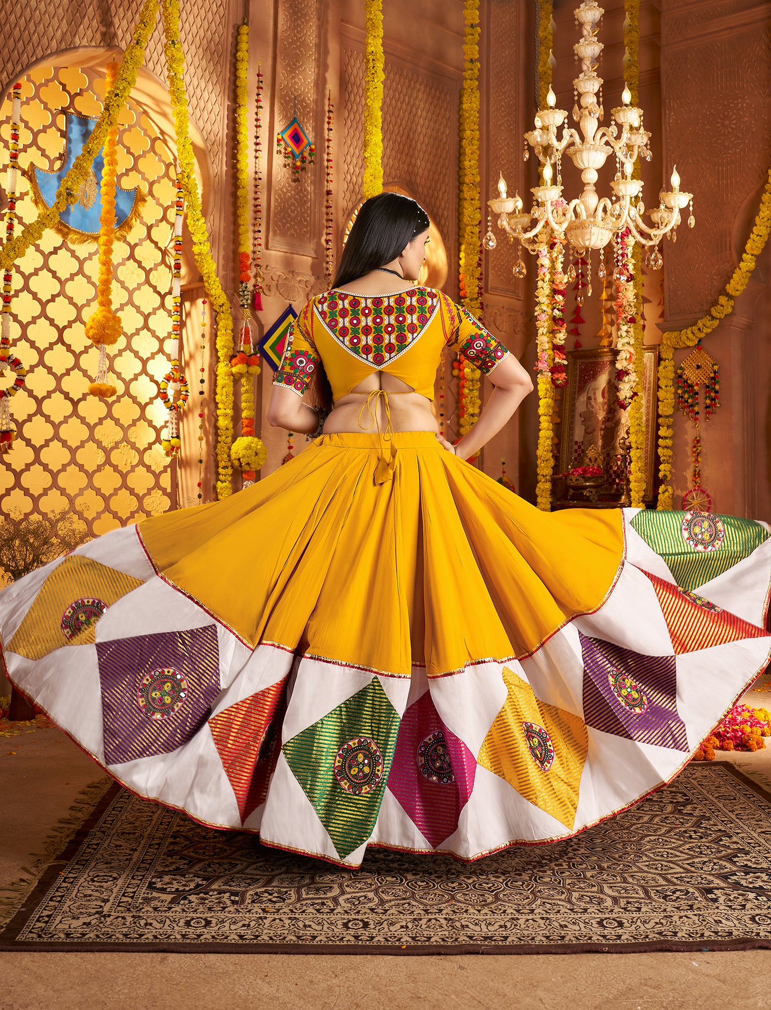 Latest yellow chaniya choli for garba dance function