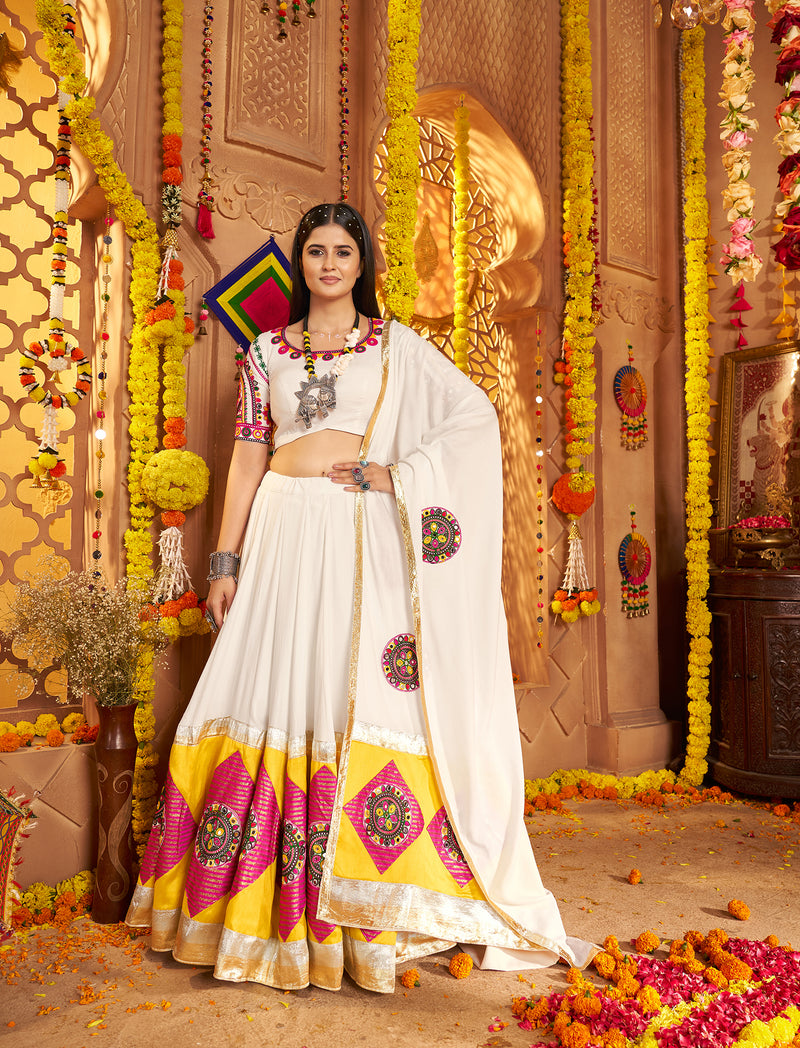White mirror work chaniya choli for Navratri garba night