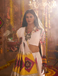 Traditional white chaniya choli with mirror embroidery for women
