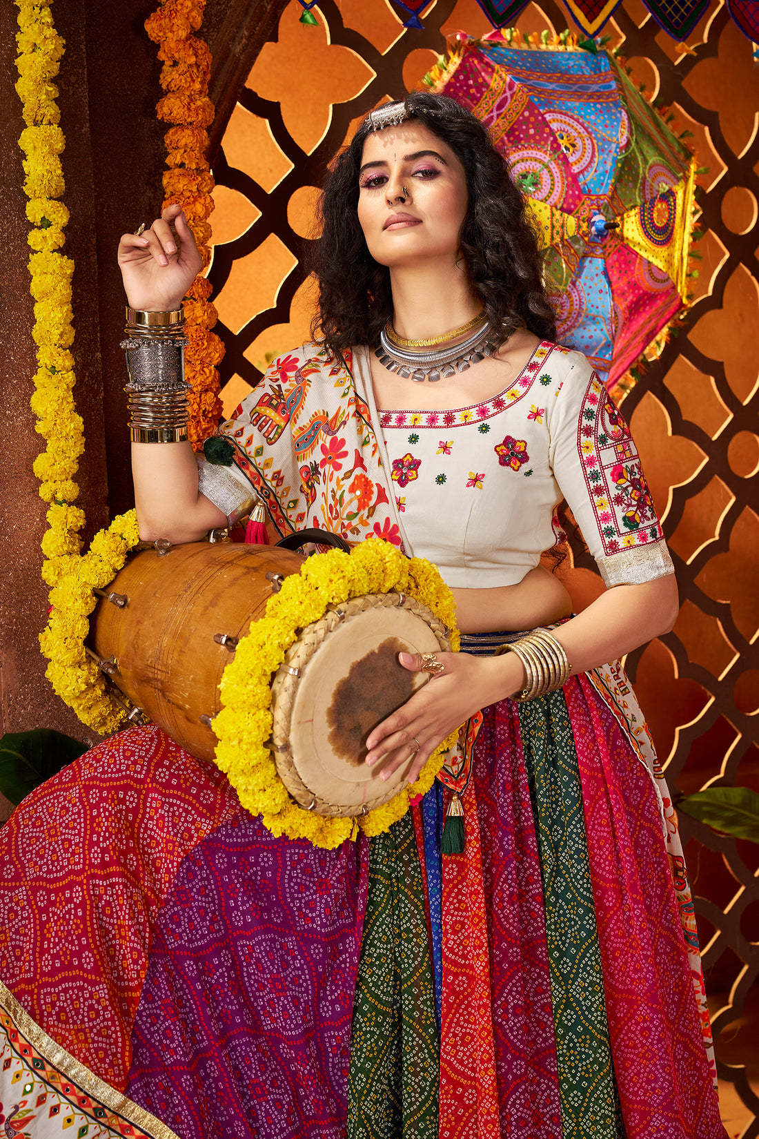 Multicolor Cotton Navratri Chaniya Choli for Garba Dance Outfit