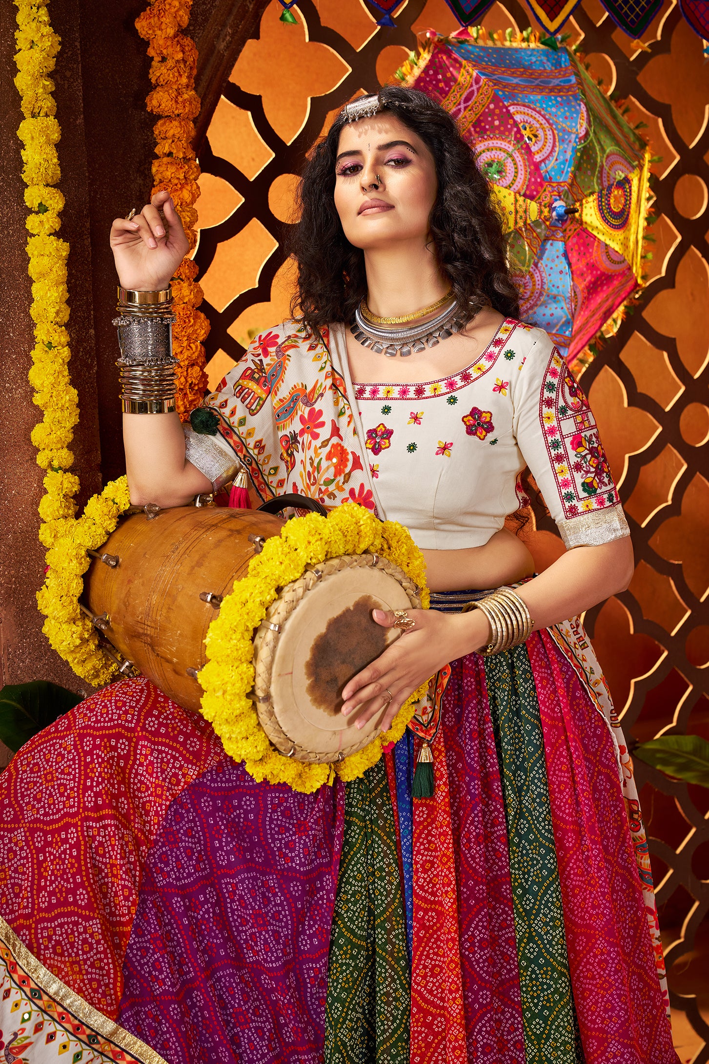 Traditional Multicolor Cotton Lehenga Choli for Indian Festival Wear