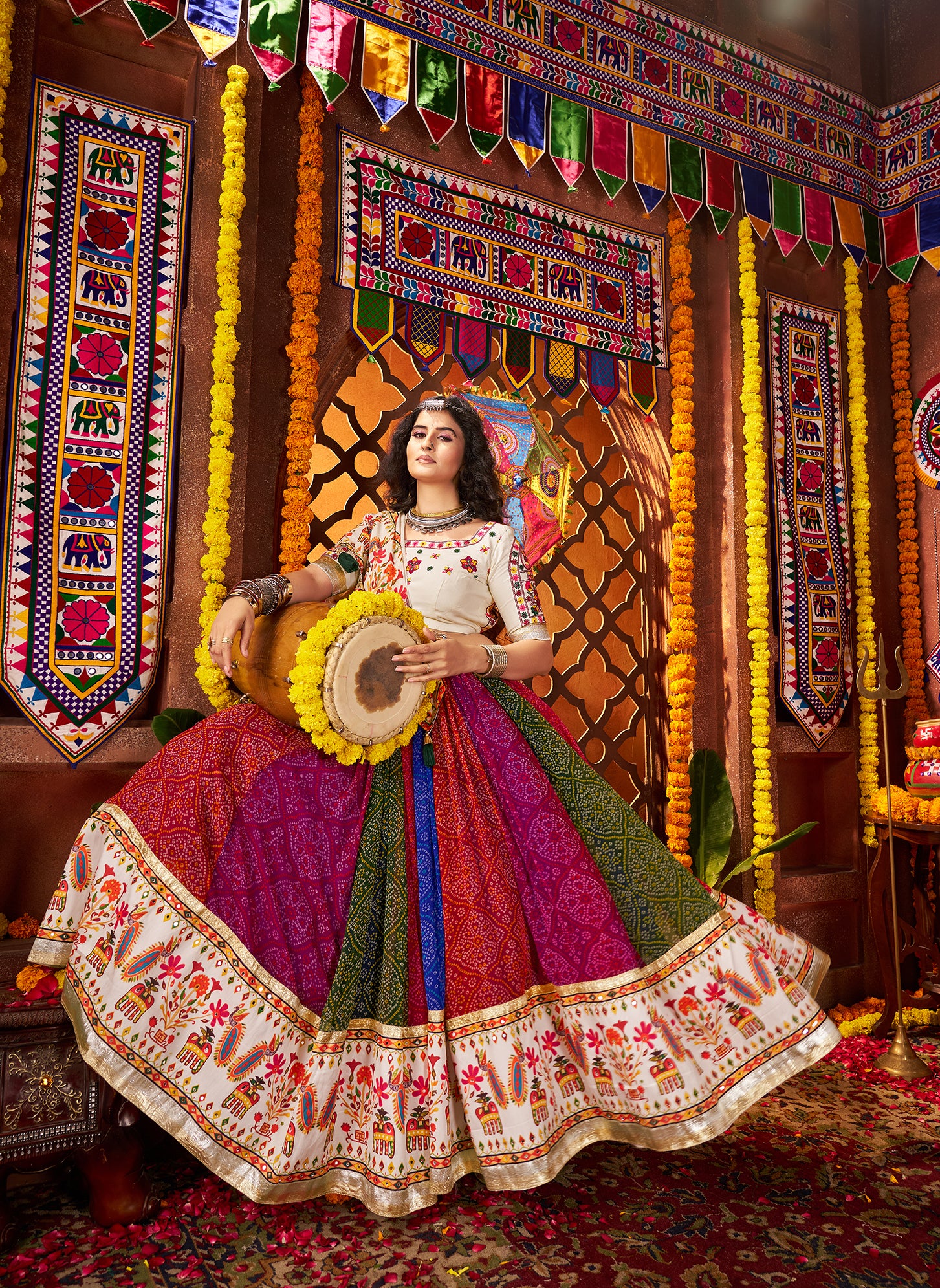 Printed Multicolor Cotton Chaniya Ghagra Choli for Dandiya Nights