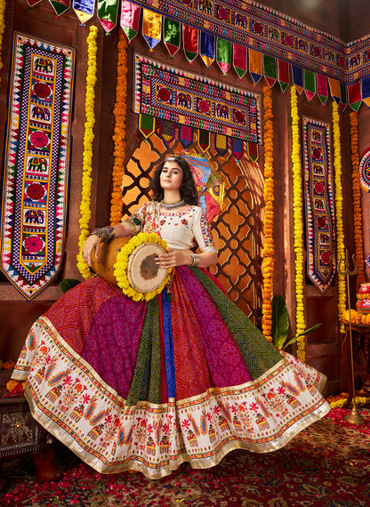 Printed Multicolor Cotton Chaniya Ghagra Choli for Dandiya Nights