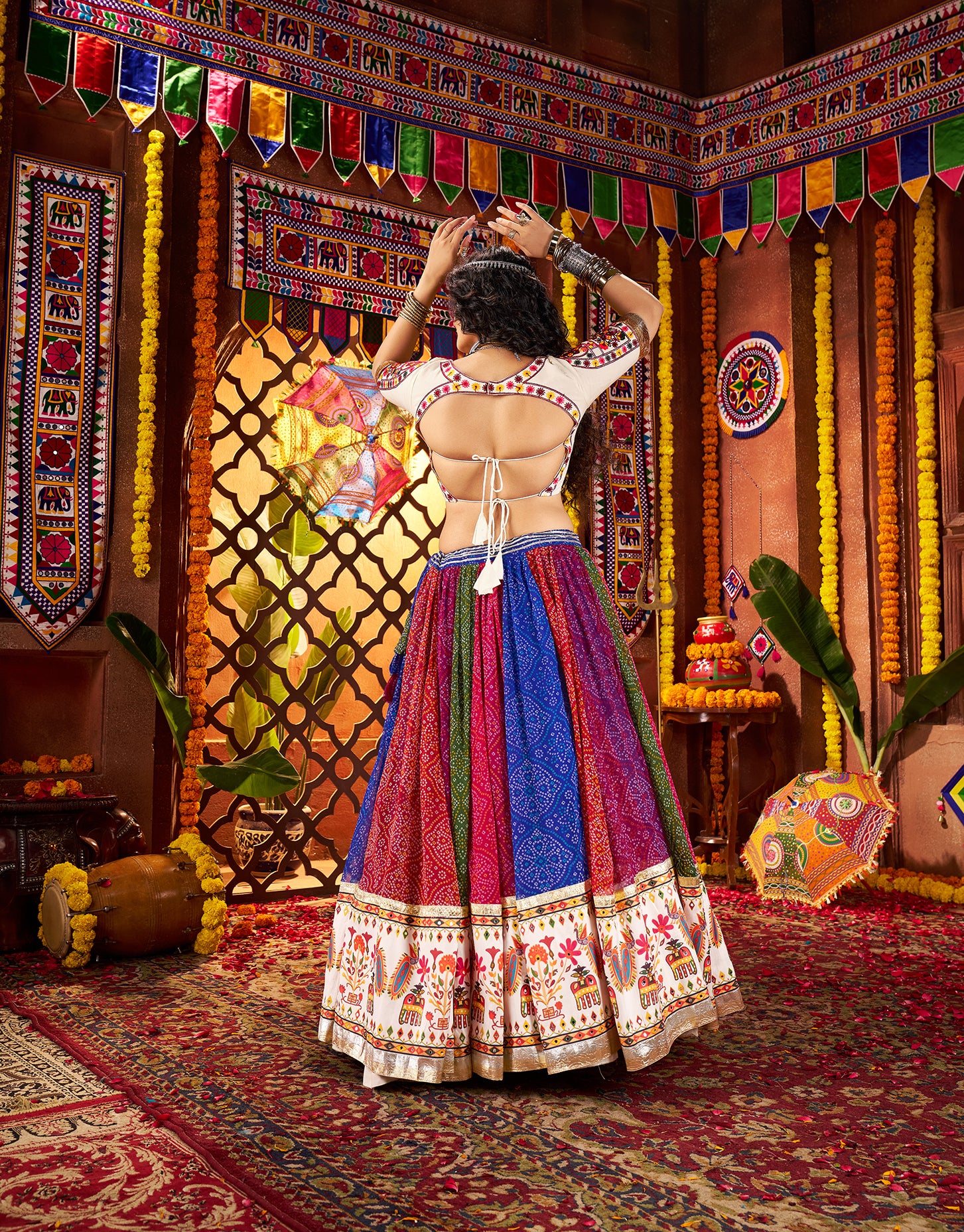 Festive Multicolor Cotton Chaniya Choli Set with Dupatta for Garba
