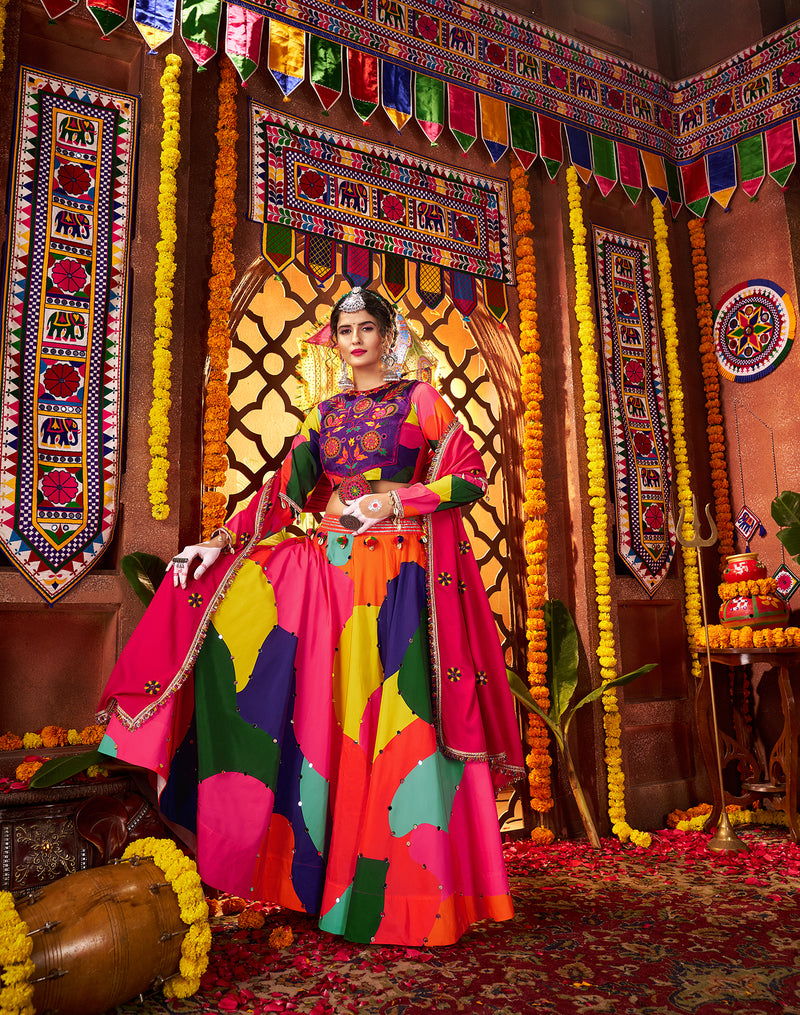Multicolor Cotton Lehenga Choli for Navratri Festival Wear
