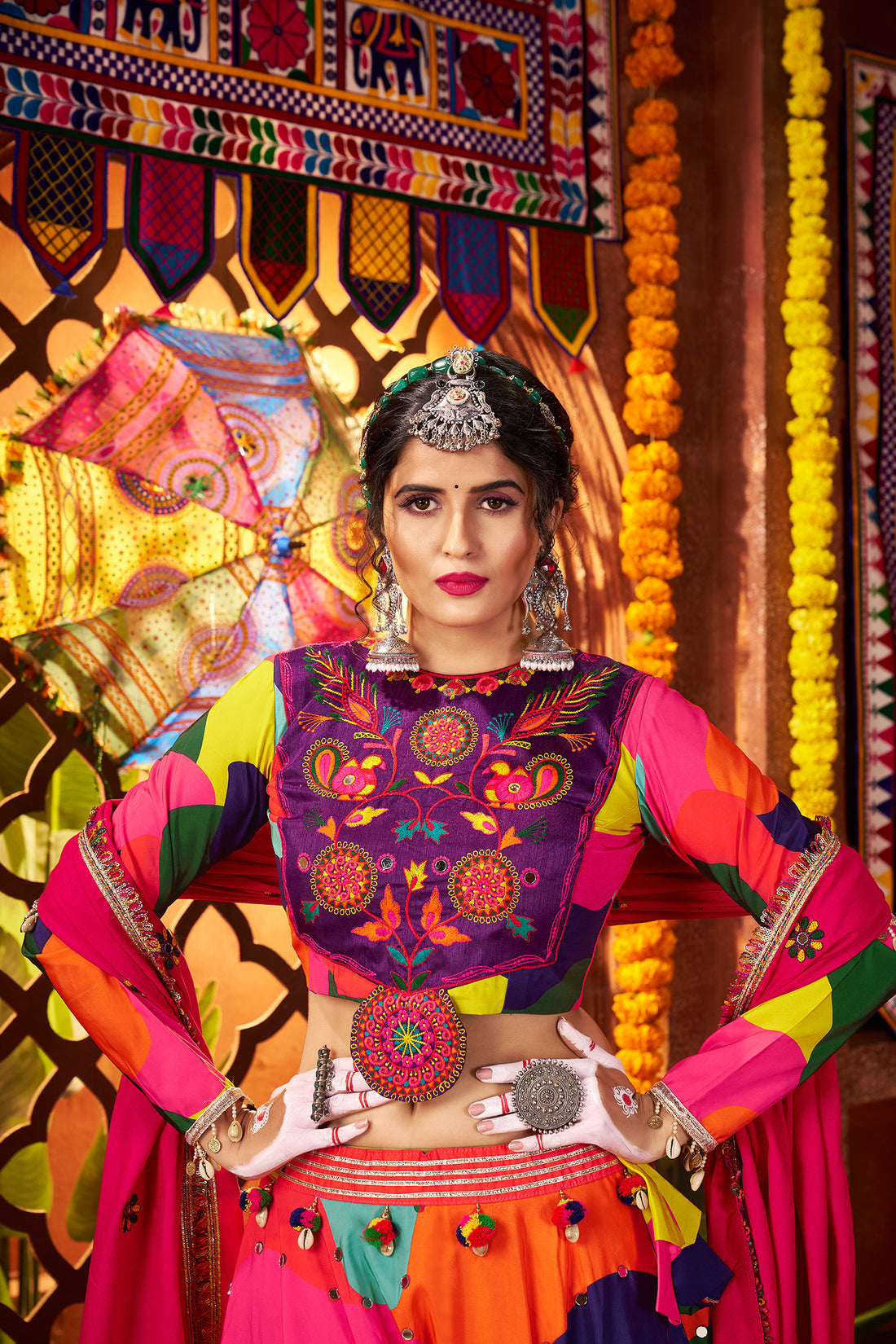 Multicolor Cotton Lehenga Choli for Navratri Festival Wear