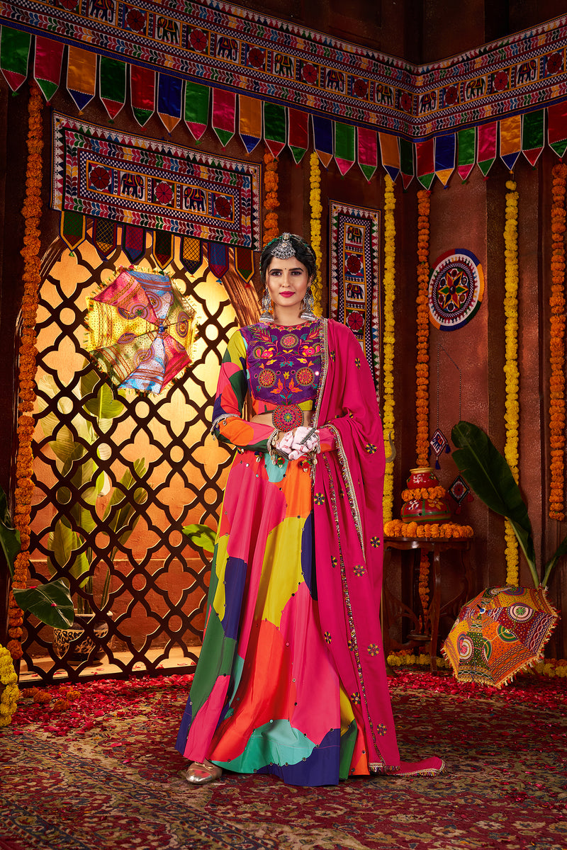 Multicolor Cotton Ghagra Choli with Traditional Prints