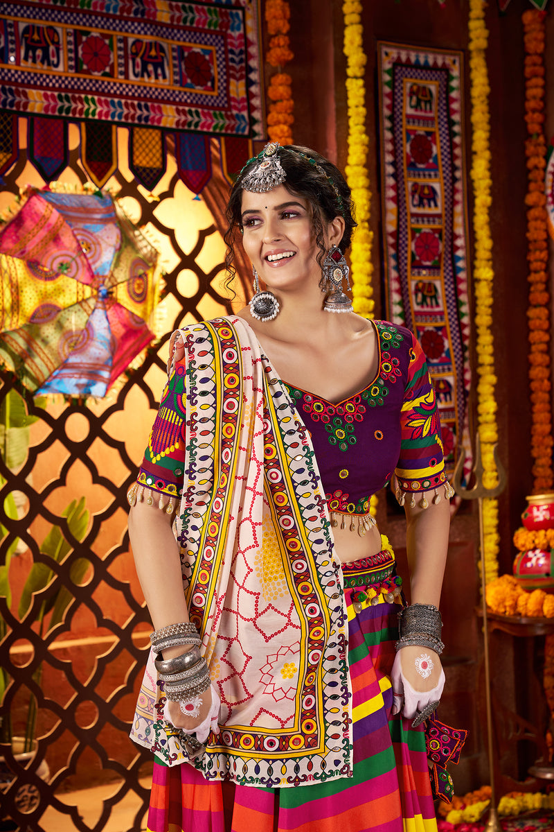 Traditional Gujarati Multicolor Cotton Chaniya Choli Set with Dupatta