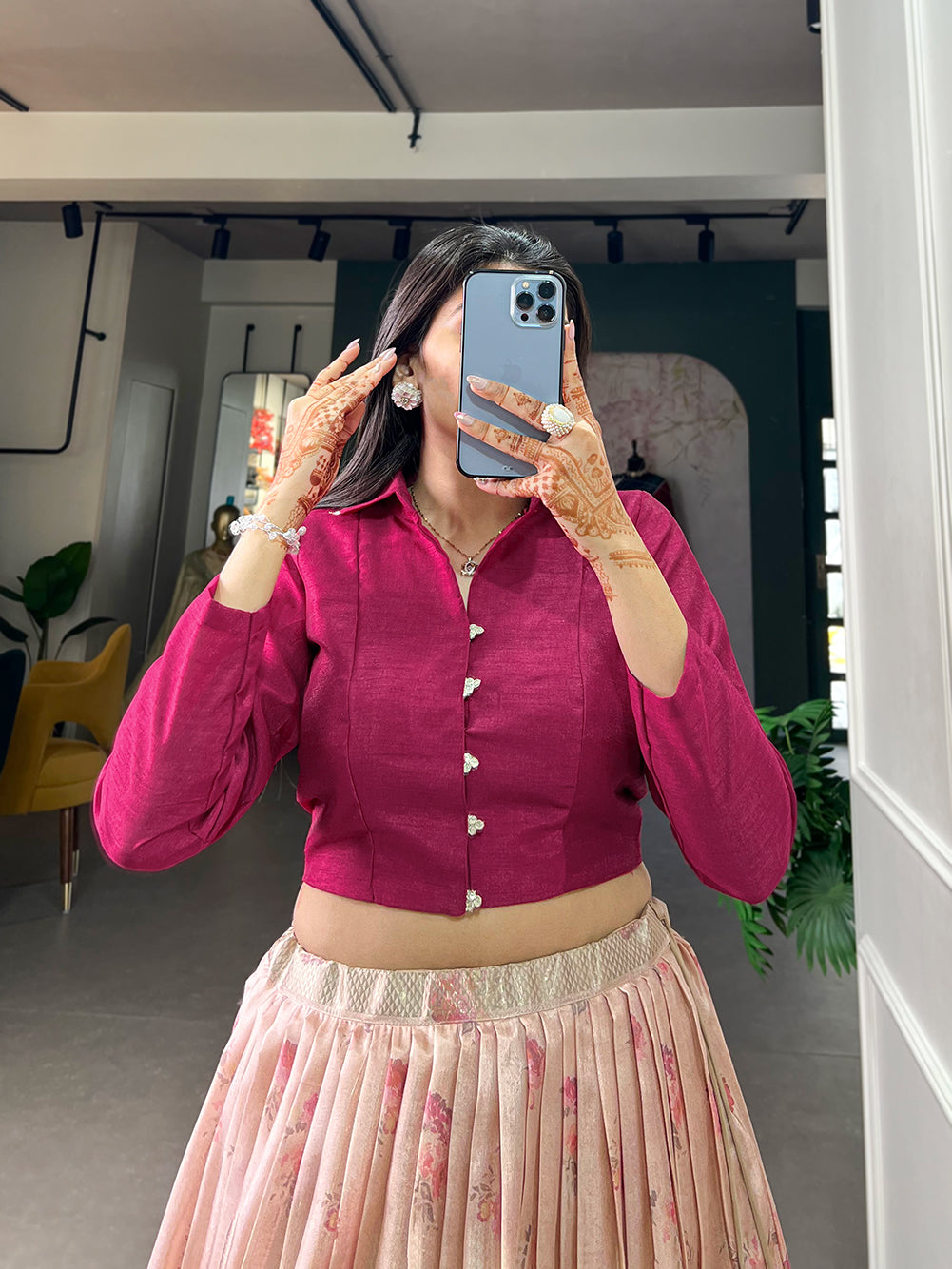 Red Pink Pure Dola Silk Long Kalamkari Print Readymade Gown