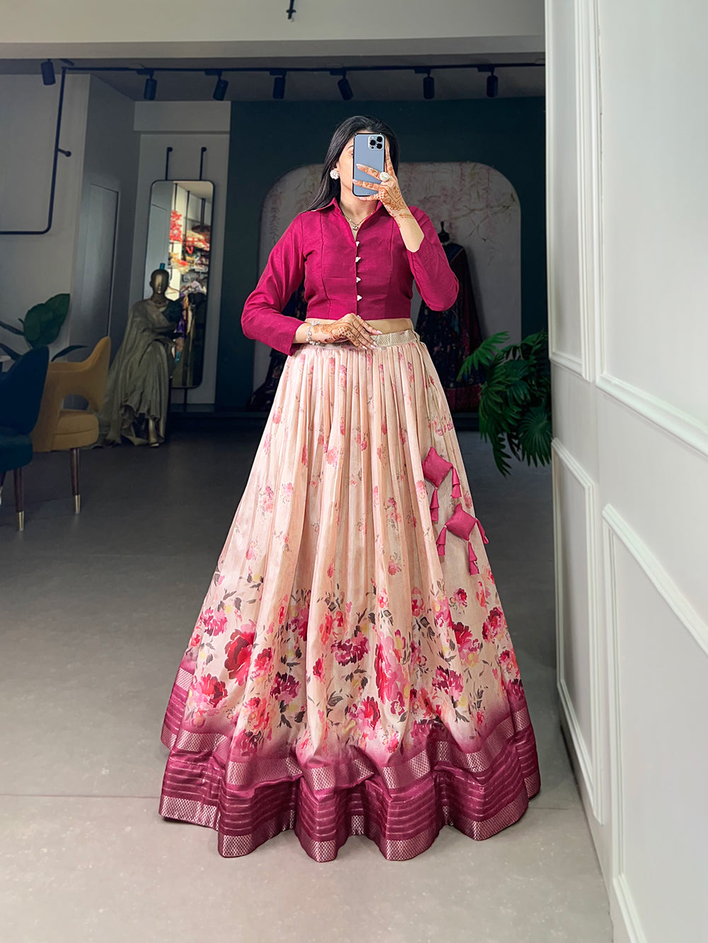 Red Pink Pure Dola Silk Long Kalamkari Print Readymade Gown