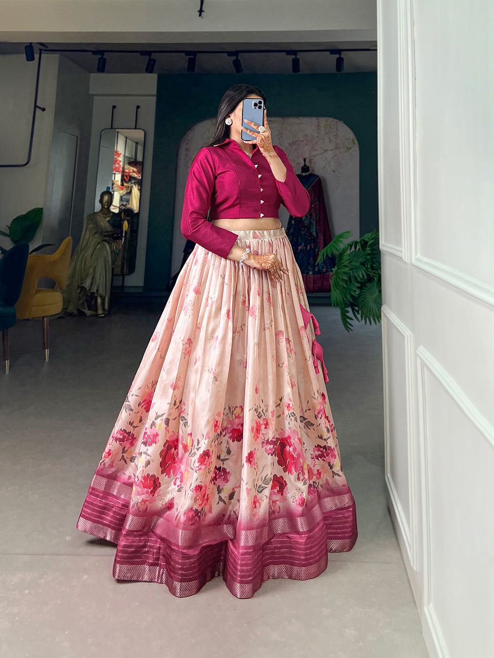 Red Pink Pure Dola Silk Long Kalamkari Print Readymade Gown