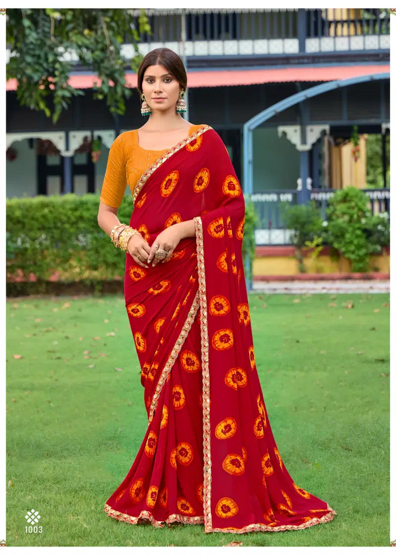 Red Soft Heavy Weightless Printed Saree Georgette Saree Anant Tex Exports Pvt.Ltd..