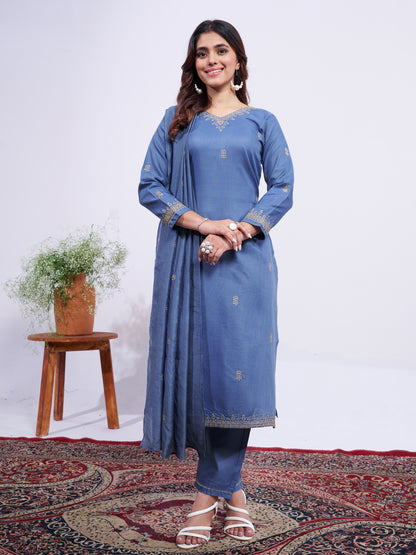 Denim Blue Pure Soft Rayon Print Salwar Suit 