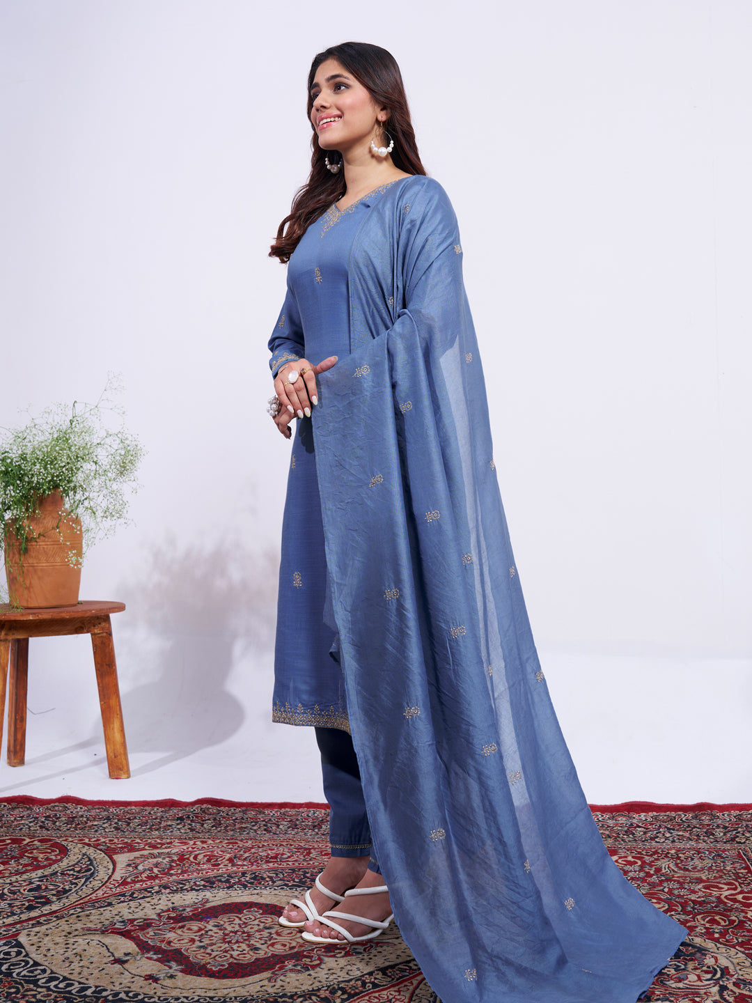 Denim Blue Pure Soft Rayon Print Salwar Suit 
