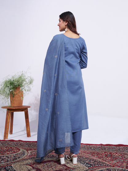 Denim Blue Pure Soft Rayon Print Salwar Suit 