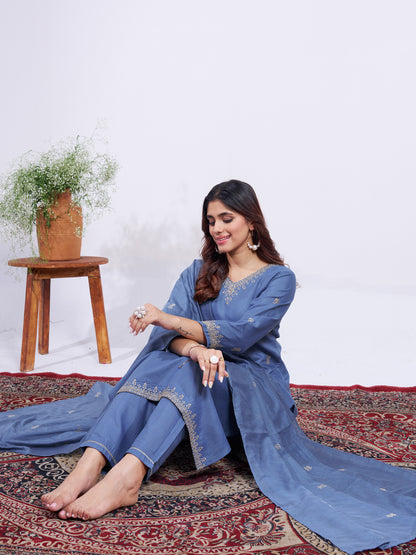 Denim Blue Pure Soft Rayon Print Salwar Suit 