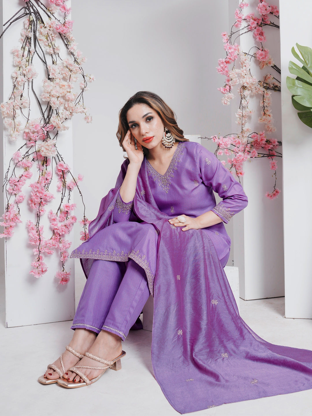 Lavender Pure Soft Rayon Print Salwar Suit 