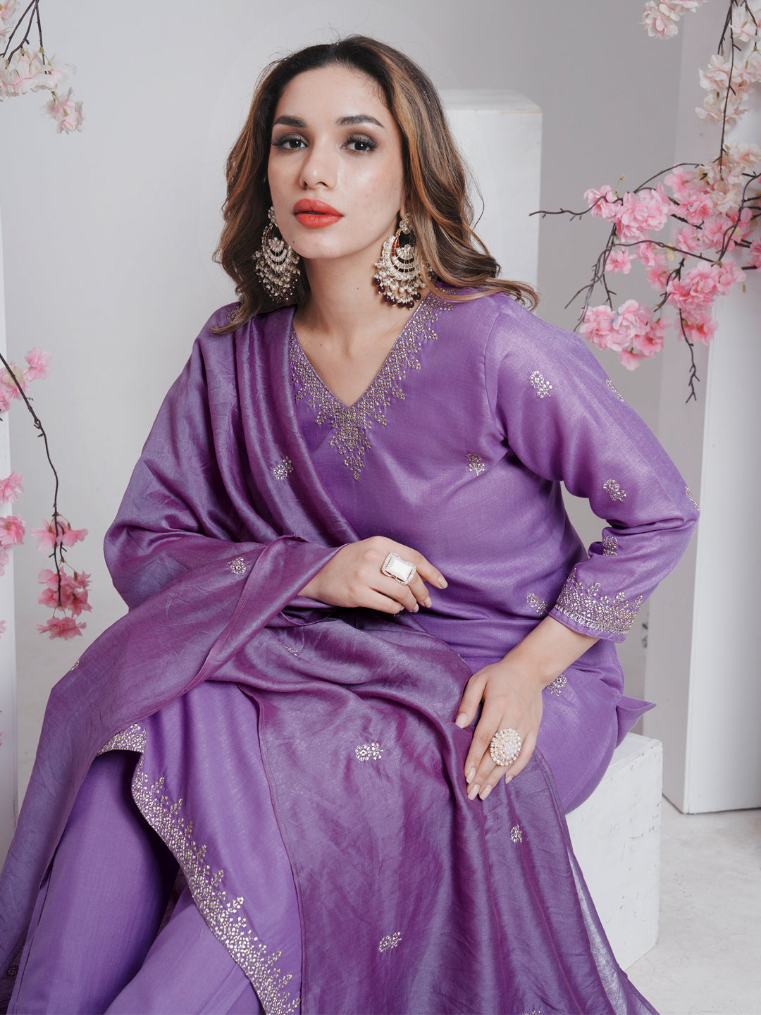 Lavender Pure Soft Rayon Print Salwar Suit ##color## Salwar Suit. with premium fabric and embroidery