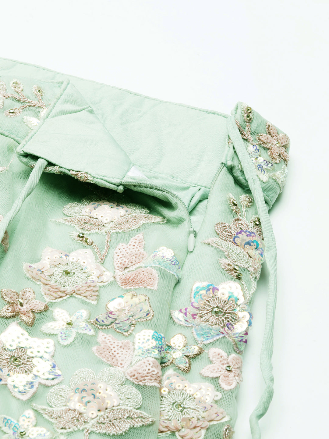 Lime Green Net Floral Sequins with Heavy Zarkan Embroidery Lehenga Choli &amp; Dupatta
