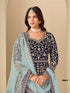 Blue Pure Soft 9000 Velvet Heavy Embroidery Work Long Anarkali Gown 