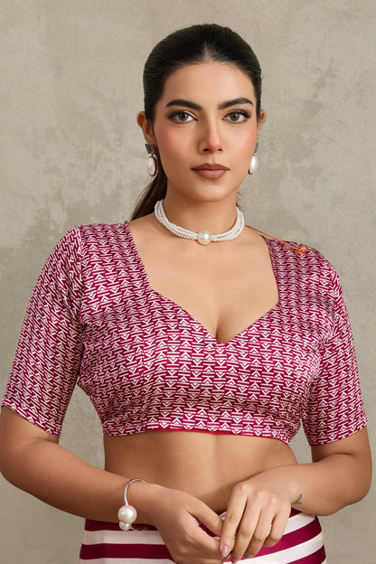 Pink Pure Soft Modal Satin Ajrakh Print Satin Saree Japan Satin Saree Anant Tex Exports Pvt.Ltd..