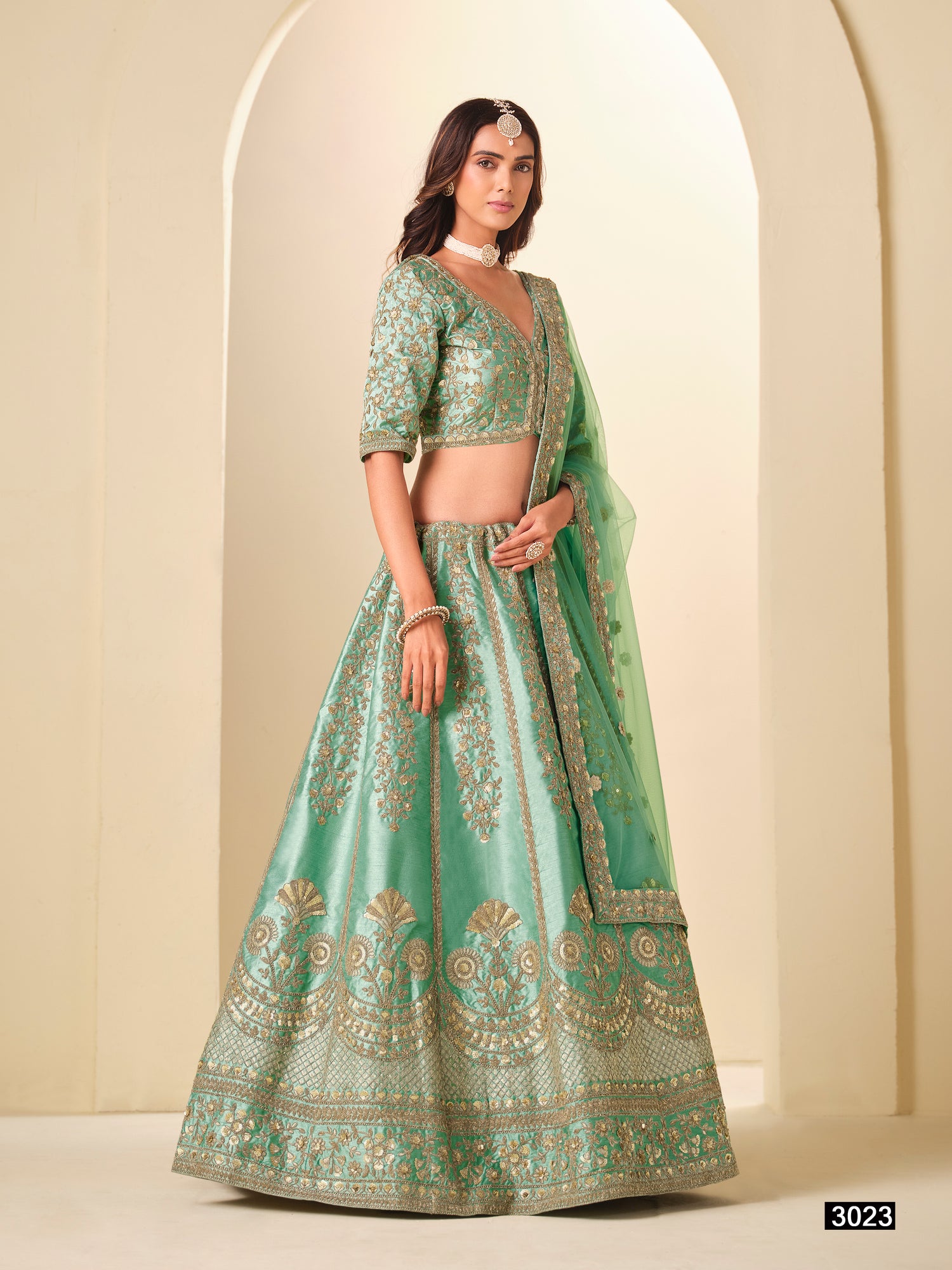 Green Pure Soft Art Silk Heavy Embroidery Work Bridal Lehenga 