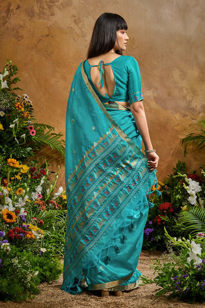Blue Pure Soft Tussar Handloom Silk Saree 