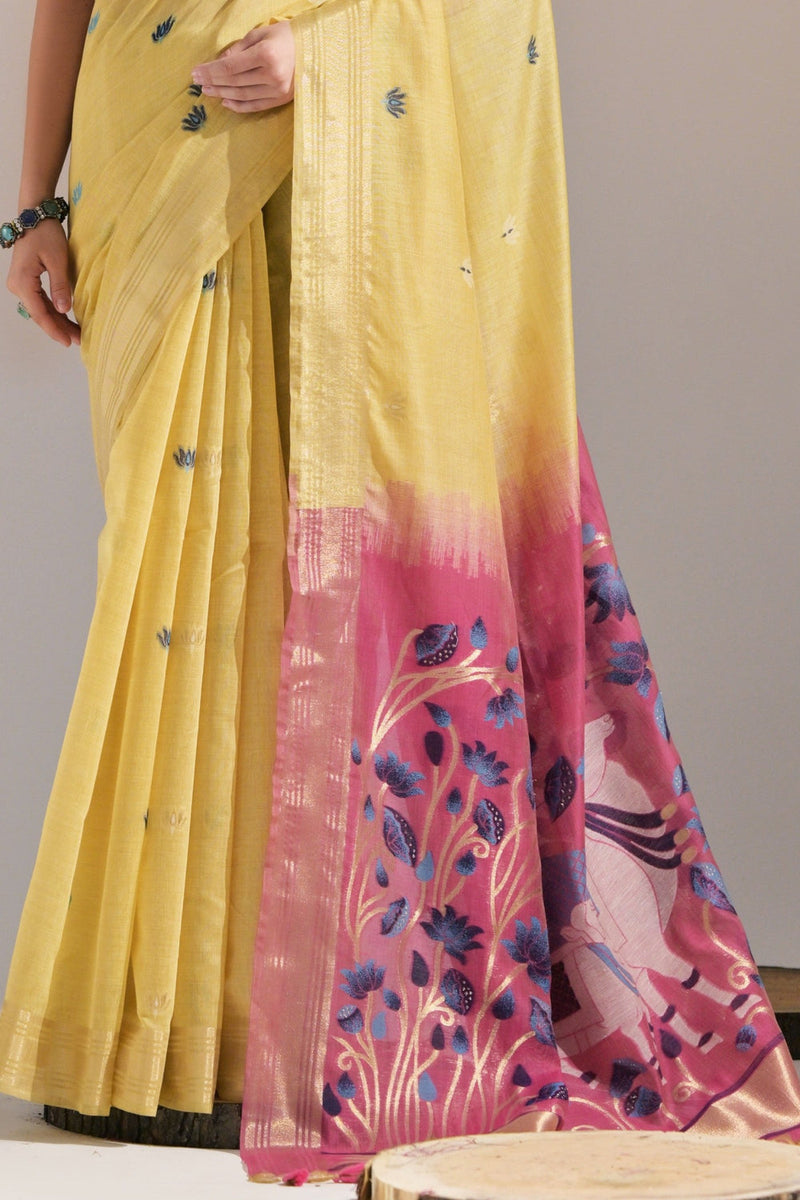Sunshine Yellow Soft Muga Cotton Saree
