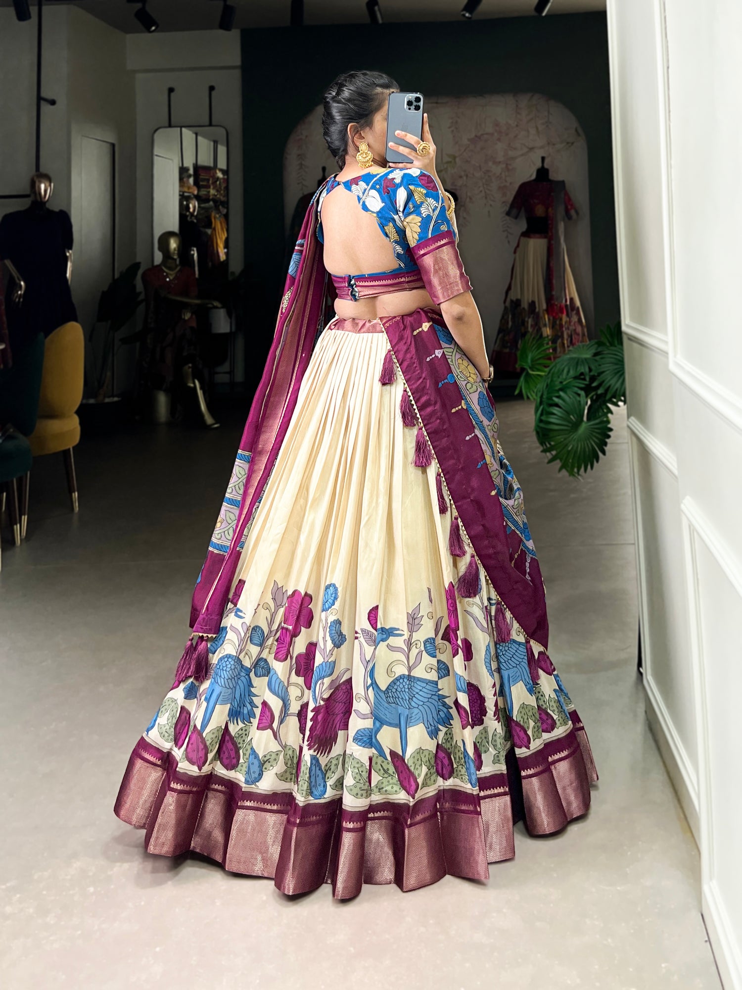 Off White Pure Dola Silk Floral Print Lehenga Choli