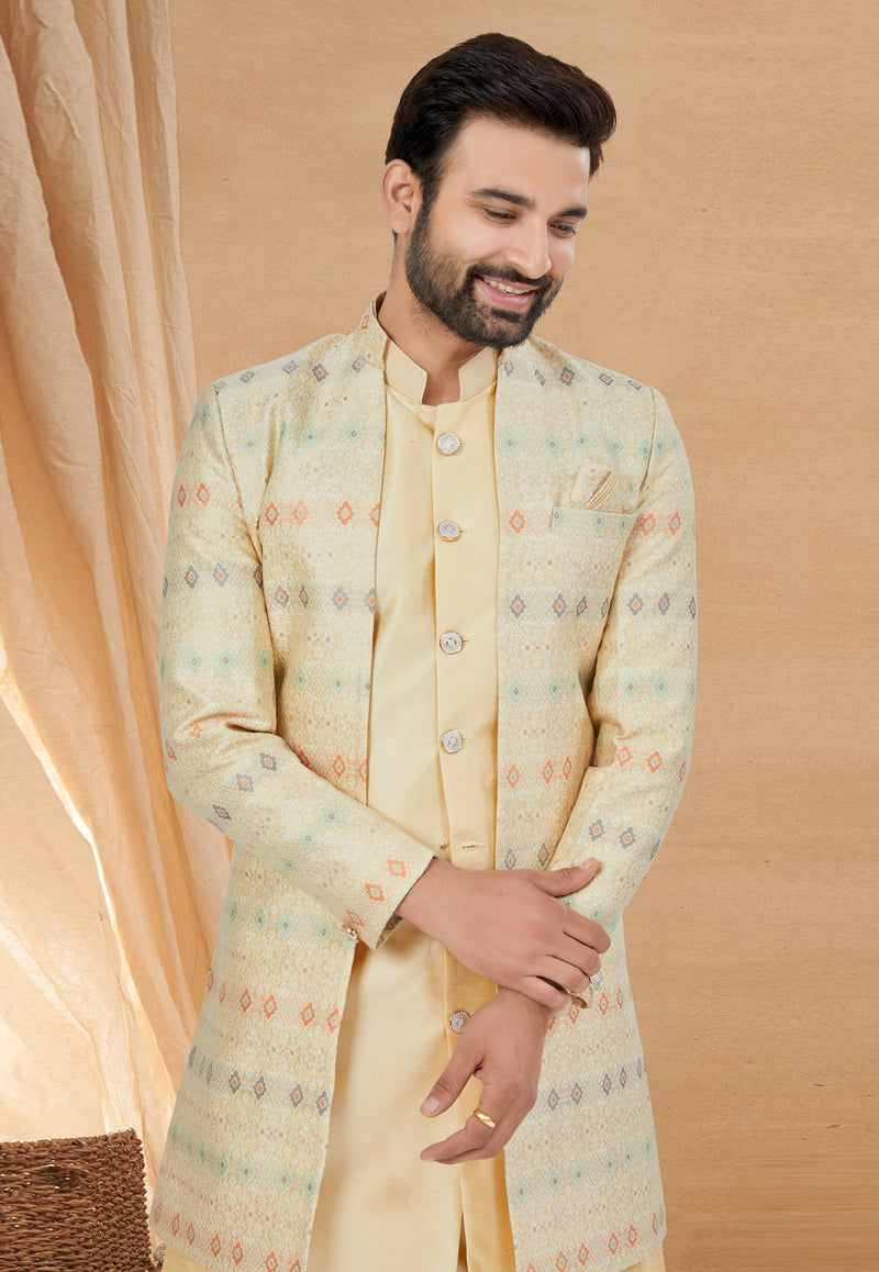 Ivory Indo Western Jacket Kurta Set with Intricate Sequins Work