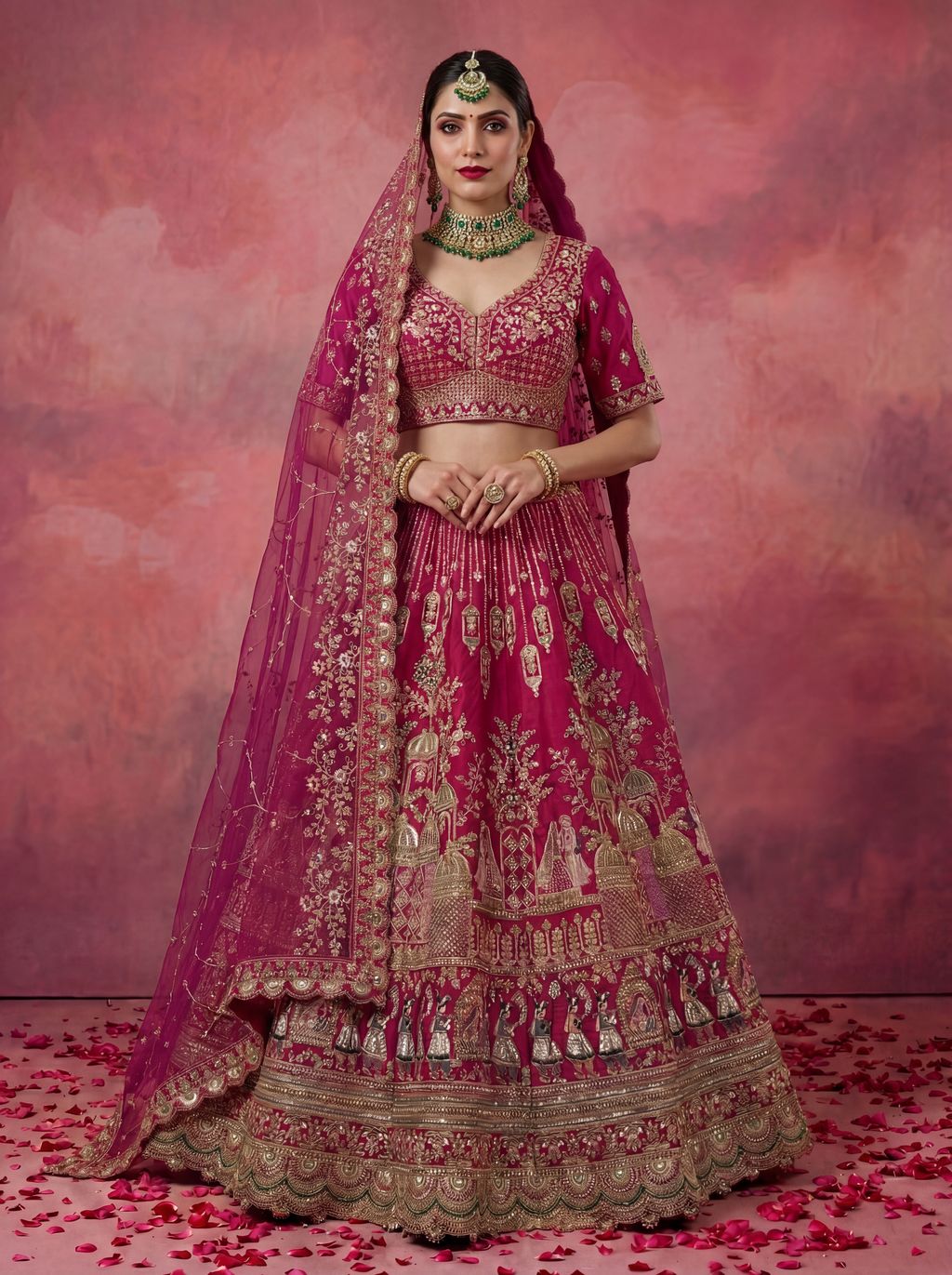 Pink Pure Soft Gadwal Silk Heavy Embroidery Work Bridal Lehenga 